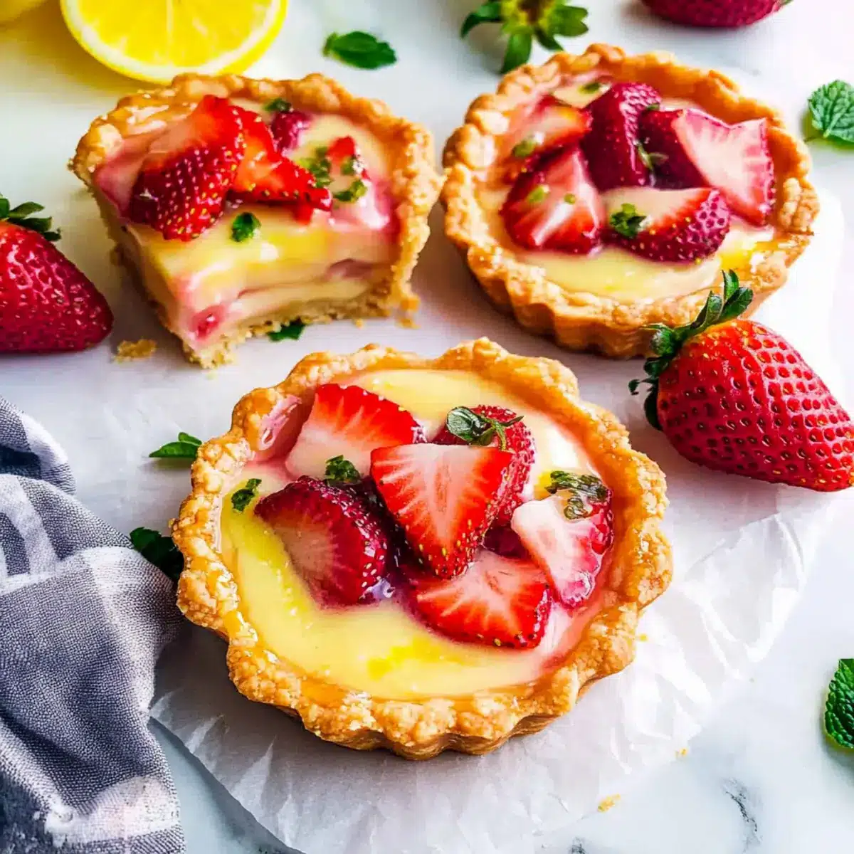 Strawberry Honey Custard Tarts with Lemon Curd