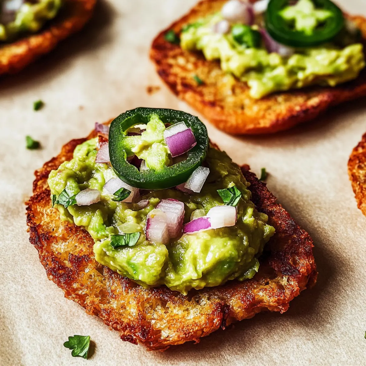 Spicy Smashed Avocado Hash Brown Toasts