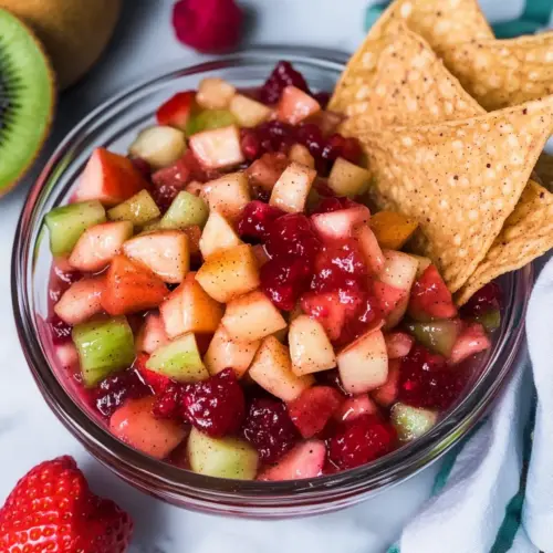Fruit Salsa with Cinnamon Sugar Tortilla Chips